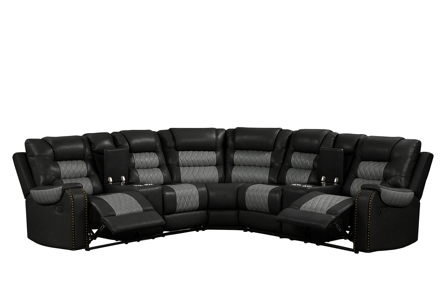 Black Leather Jordon2 Reclining Sectional
