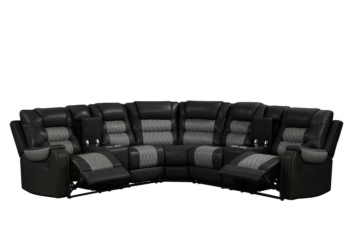 Black Leather Jordon2 Reclining Sectional
