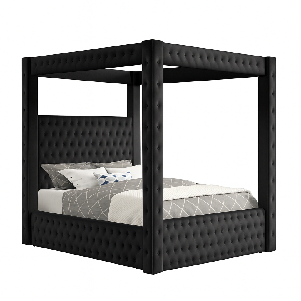 Castle Black Velvet Platform Bed