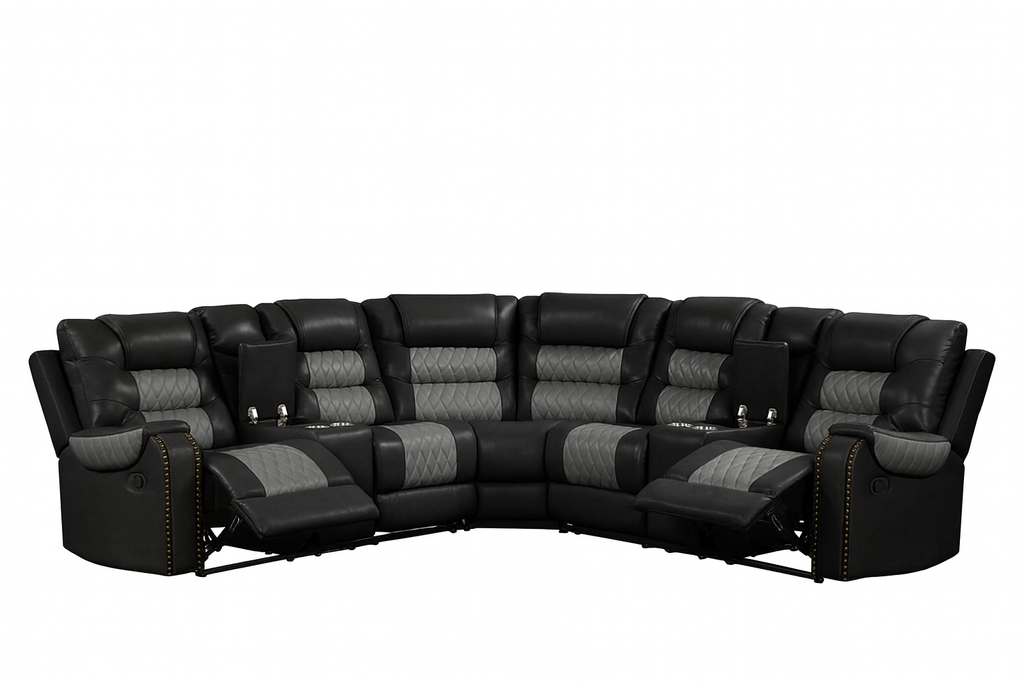 Black Leather Jordon2 Reclining Sectional