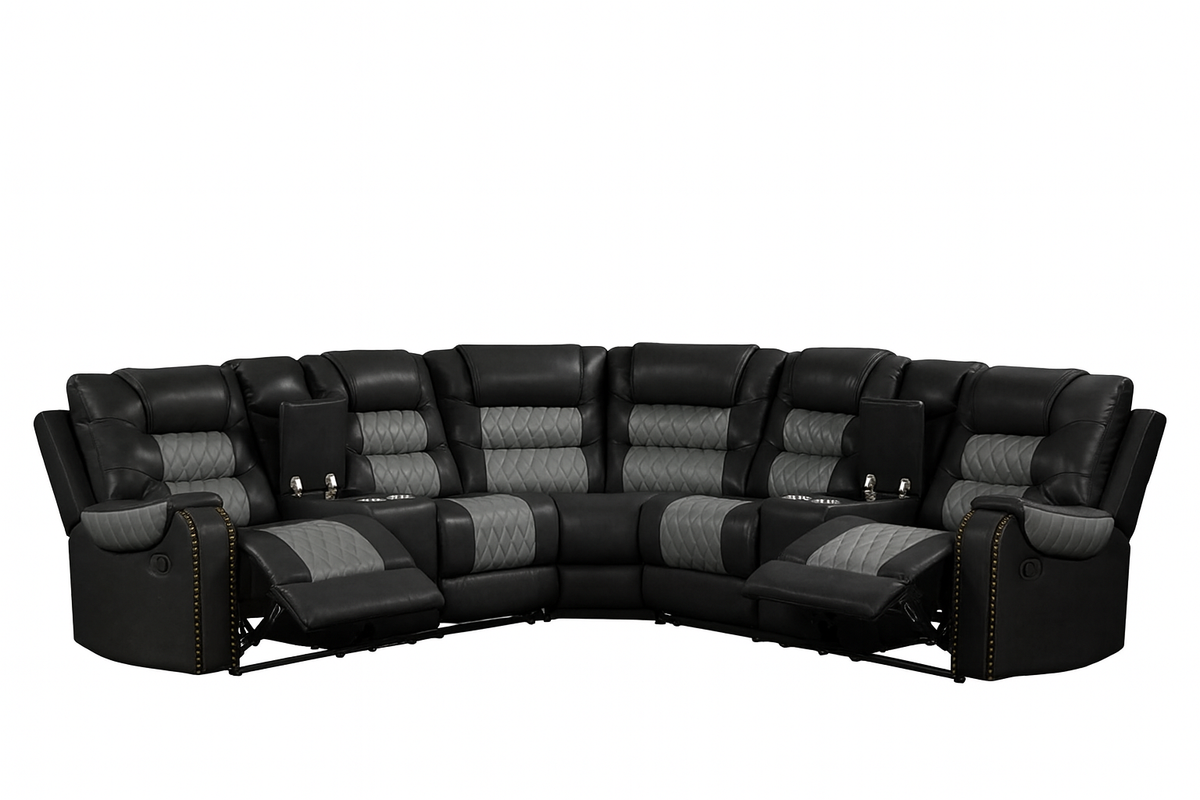 Black Leather Jordon2 Reclining Sectional