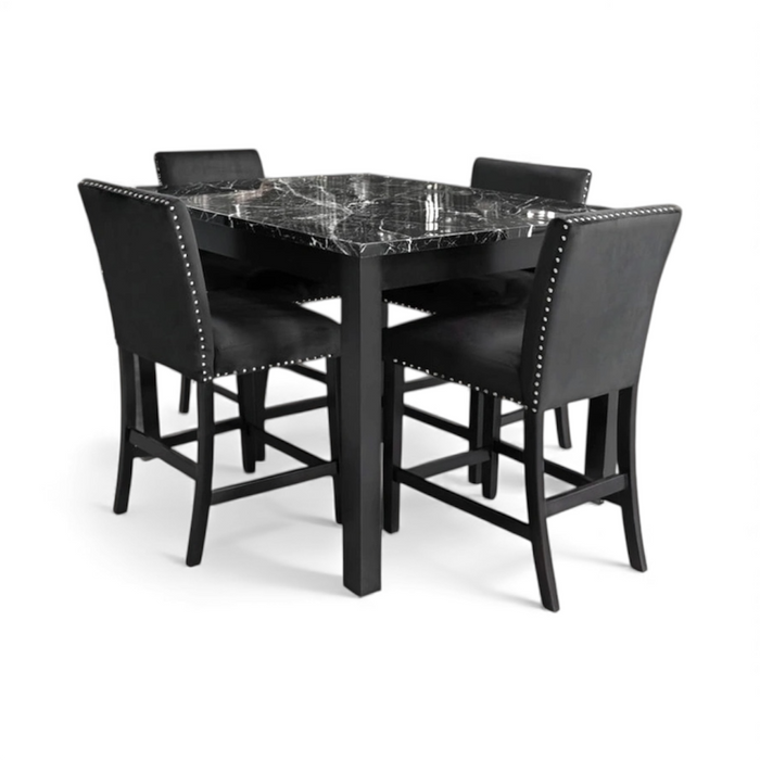 Dior Oynx Black - Pub Table + 4 Chair Set
