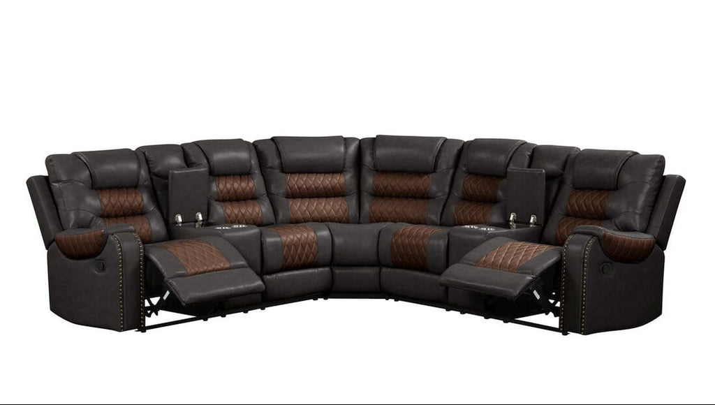 Brown Leather Jordon3 Reclining Sectional