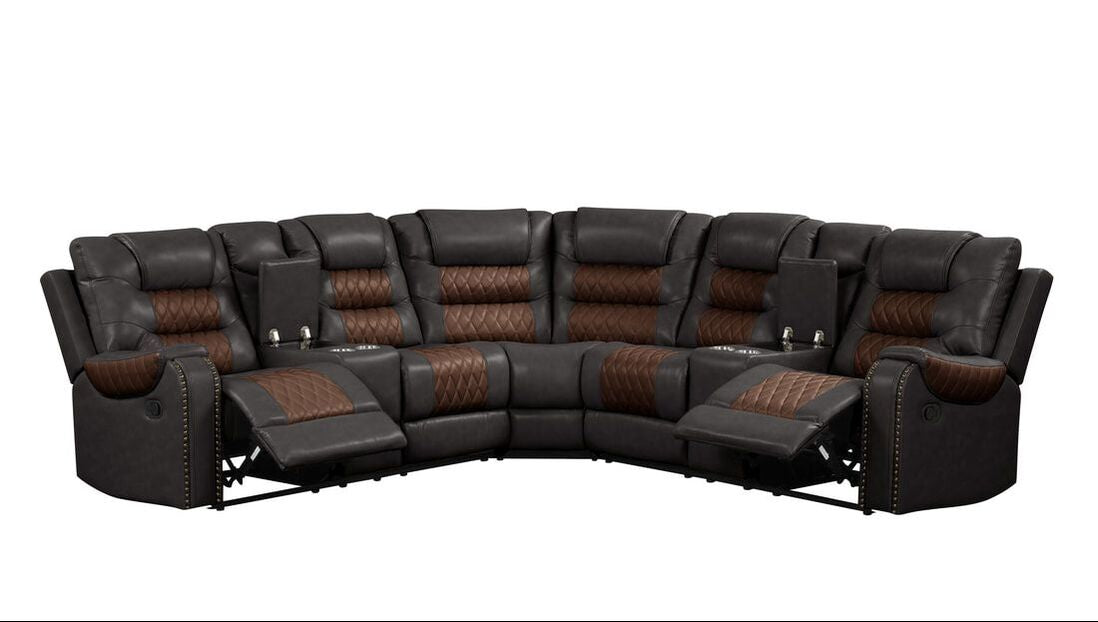 Brown Leather Jordon3 Reclining Sectional