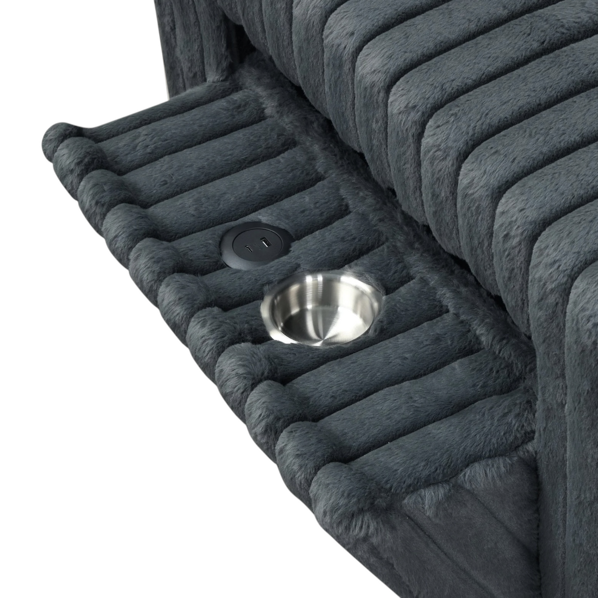 Reversible Fluffy L Sectional W Charging Port & Cupholder