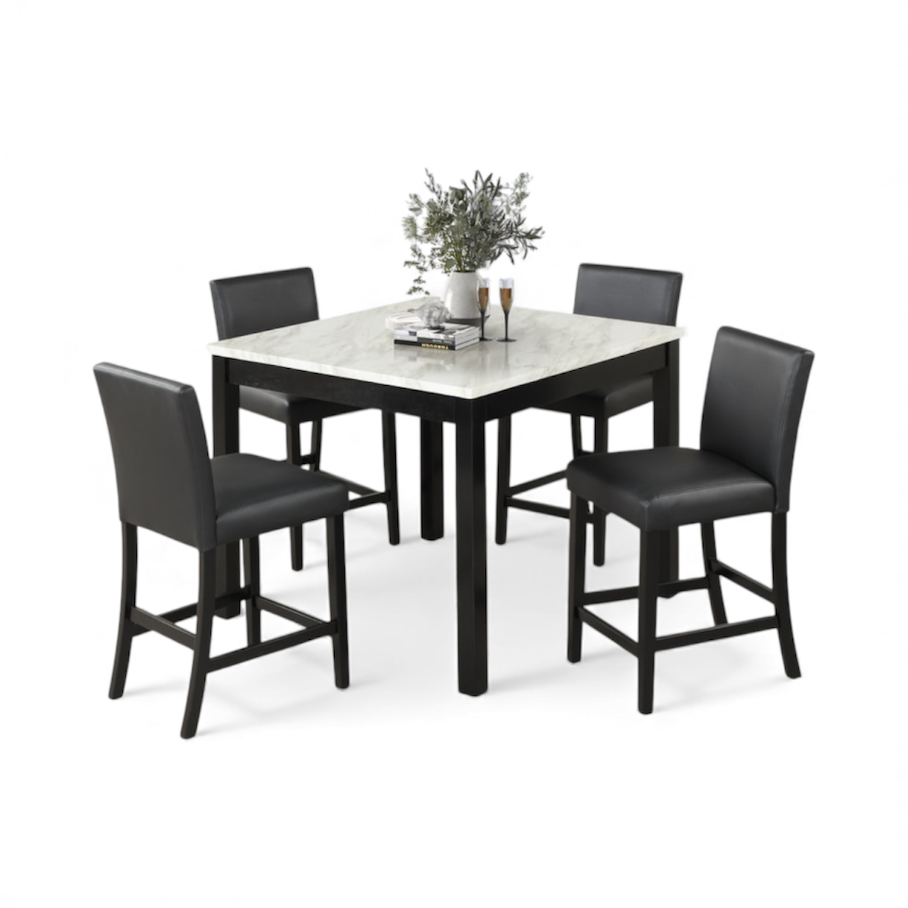 Dior PU - Black Pub Table + 4 Chair Set