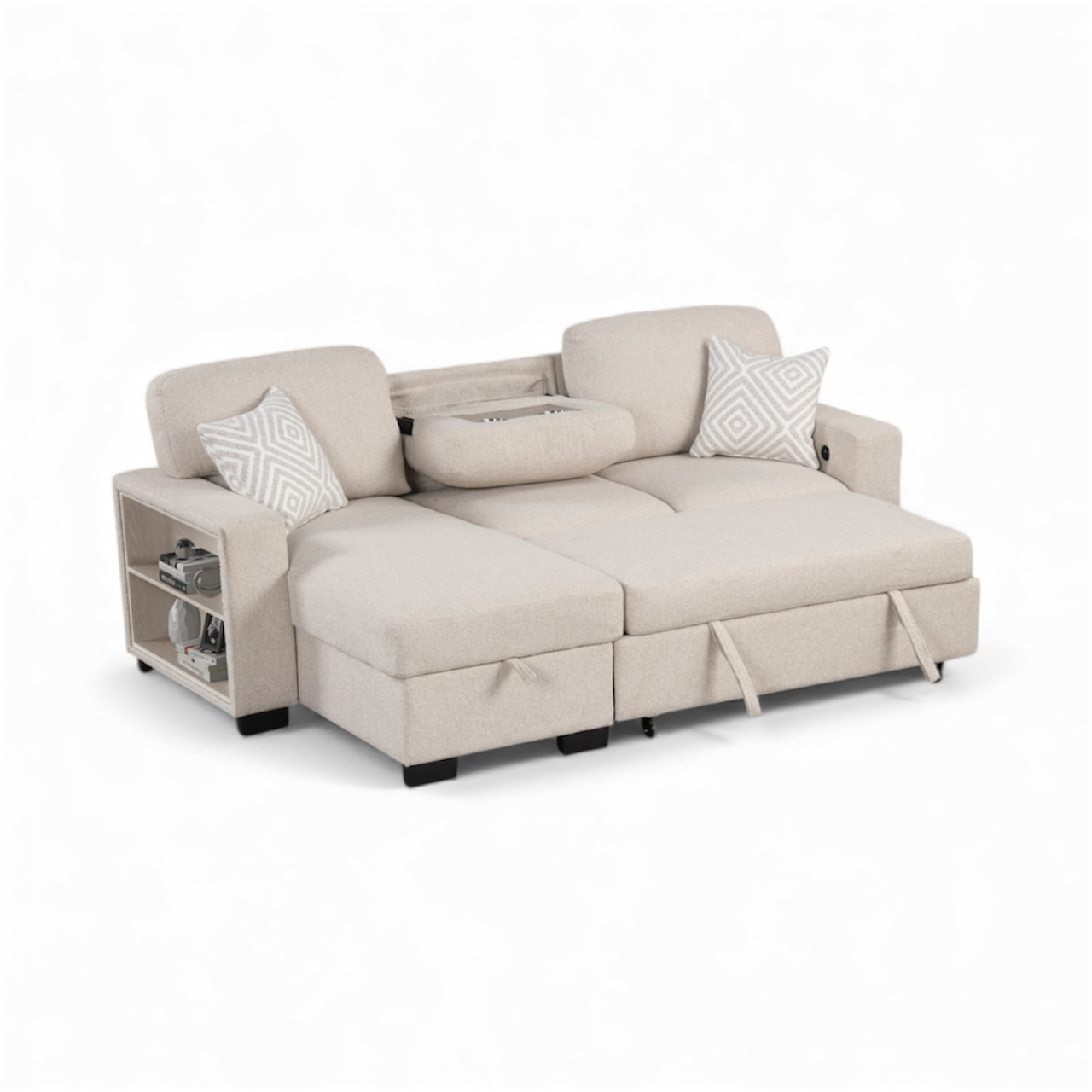 Pacific Beige Reversible Sectional With Pull-Out Bed