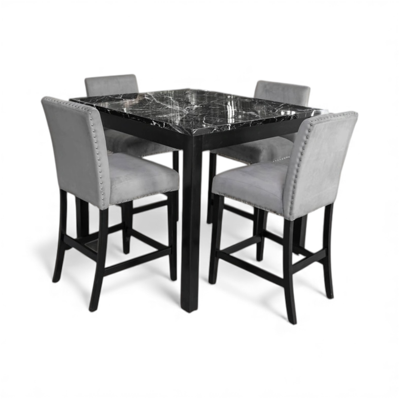 Dior Oynx Gray - Pub Table + 4 Chair Set