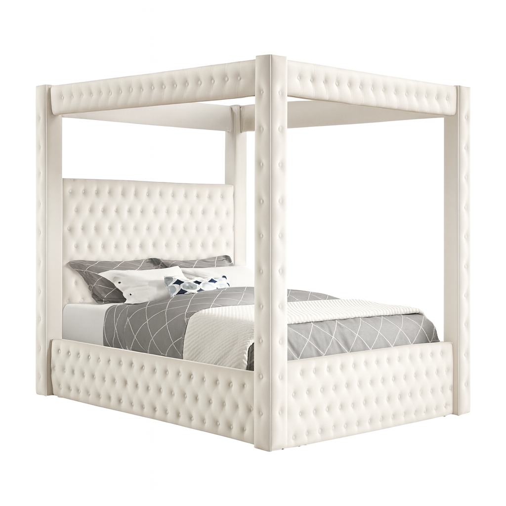 Castle Cream Velvet Platform Bed