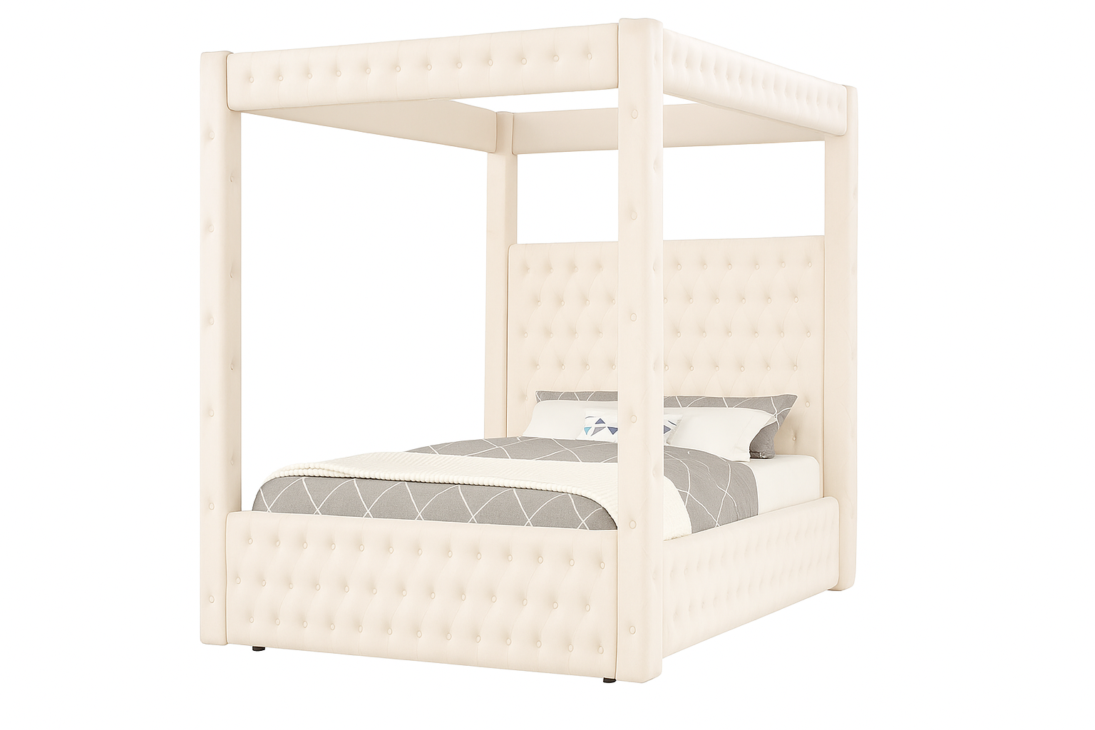 Castle Cream Velvet Platform Bed